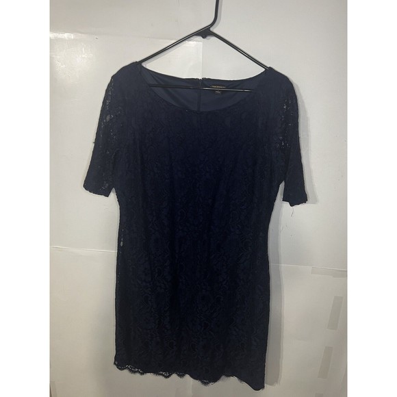 Dana Buchman Womens Sz XL Knee Length 3/4 Sleeve Lace Overlay Lined Dress Blue - Picture 2 of 10